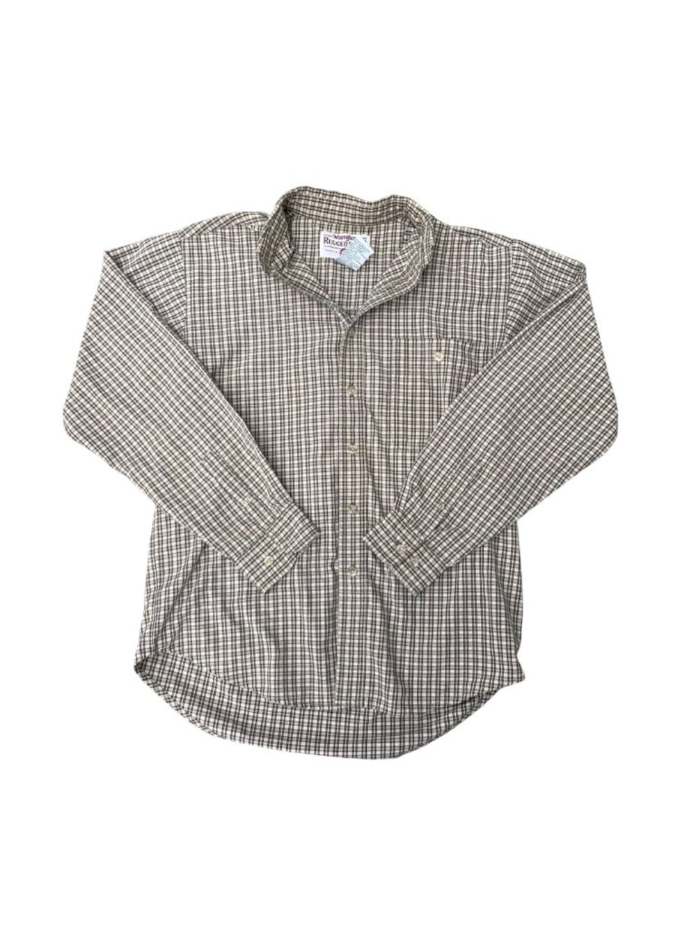 Vintage 90s Style Wrangler Button Down Beige Check Shirt Mens M Skater Grunge